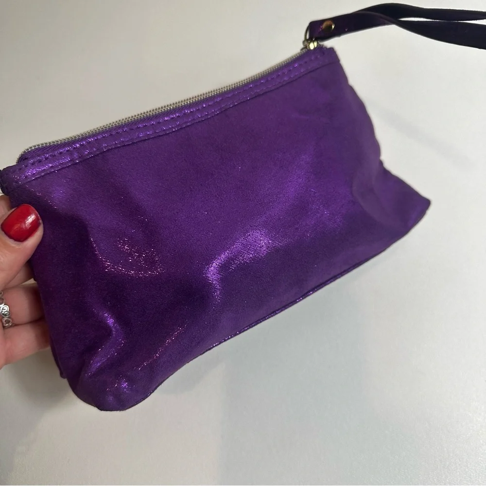 Victorias Secret Metallic Purple Shimmer Ruffle Makeup Bag Case Pouch